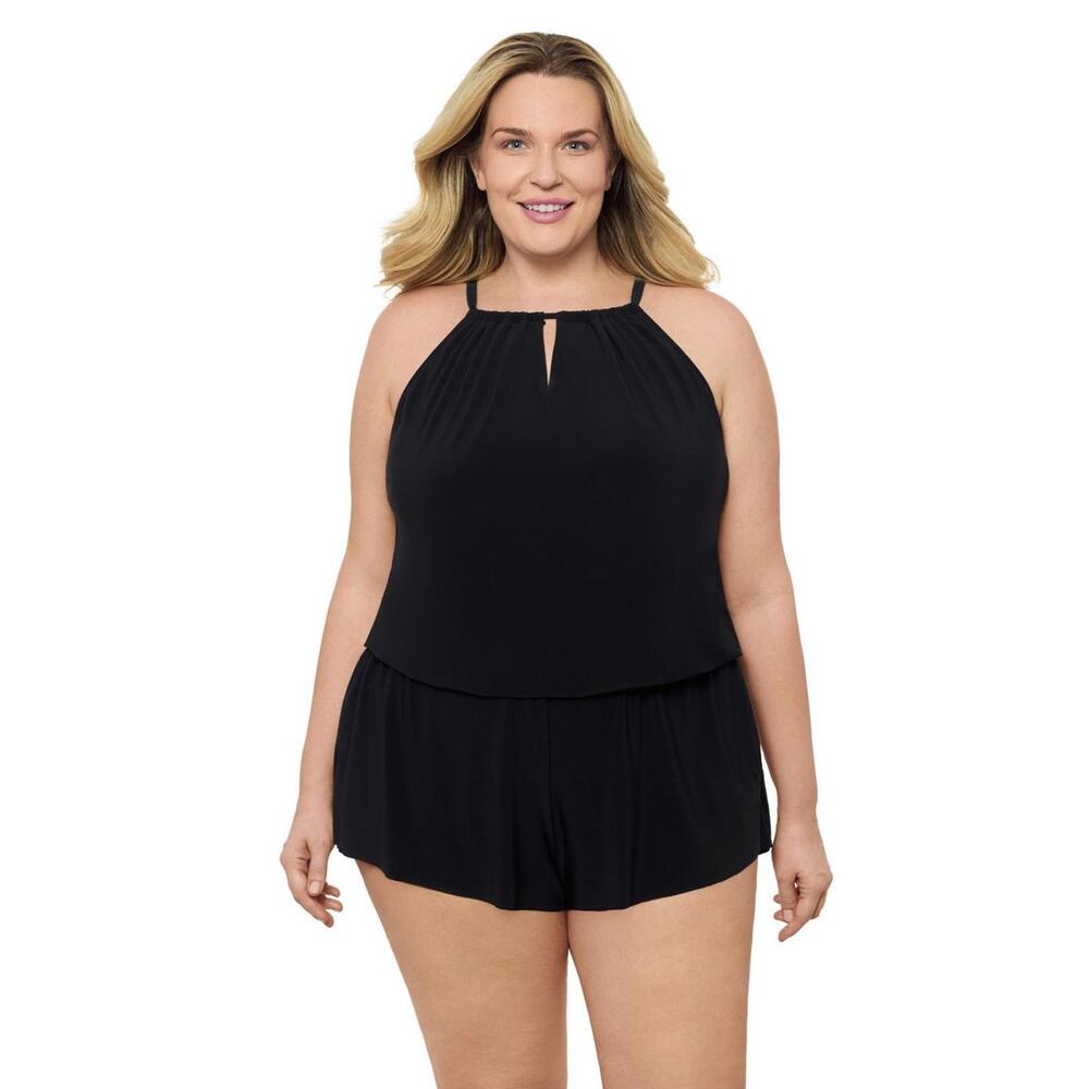 Aqua Green 16W Black Sleeveless Romper Adjustable Straps